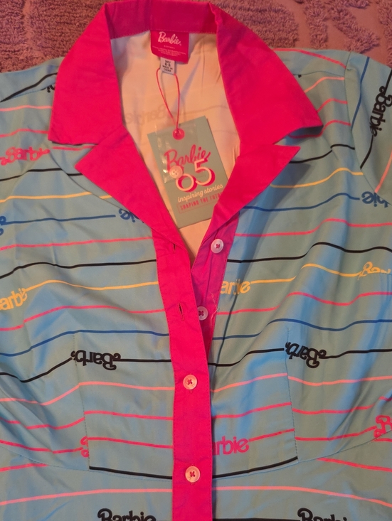 Barbie Dresses & Skirts - Barbie Blue Dress with Hot Pink Trim and Striped Logo Print
